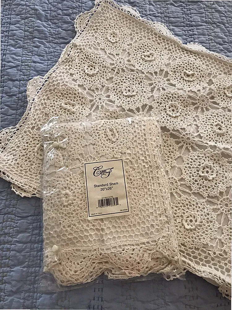 C&F Cream Ivory Standard Shams Set 2 Crochet New Never Used 100% Cotton