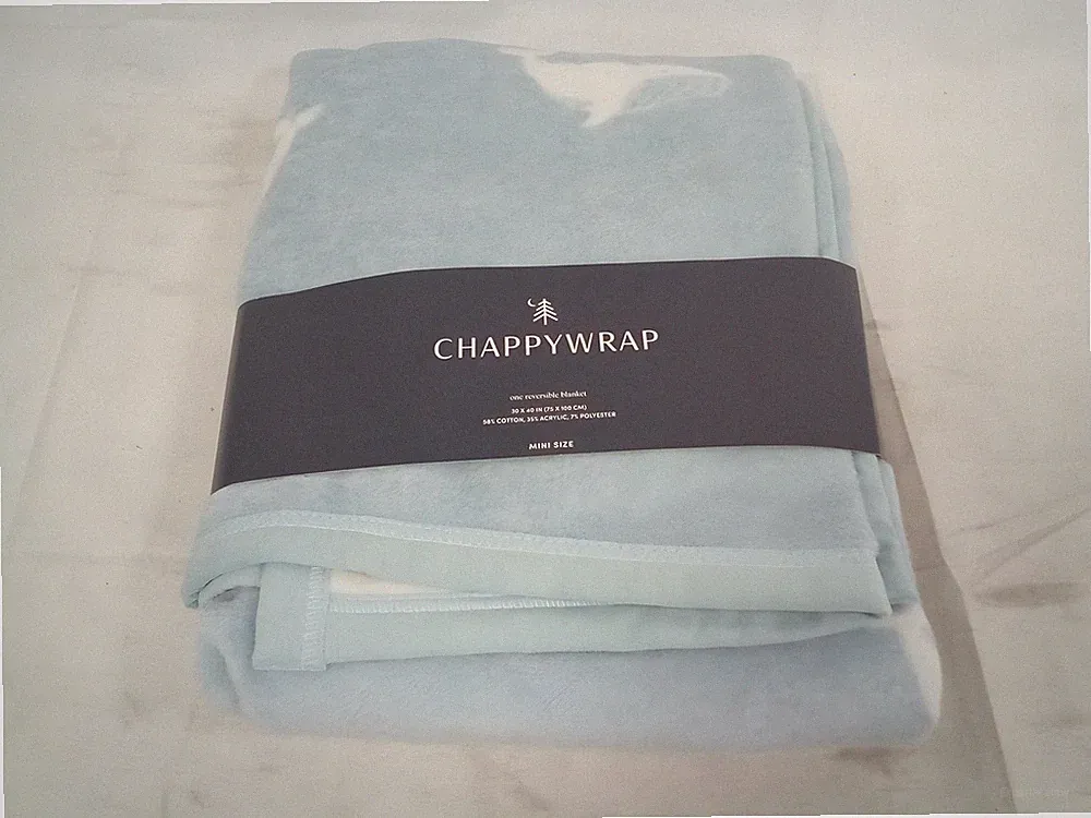 ChappyWrap Mini Reversible Throw Blanket 30x40 in Dusty Blue Cream Motif