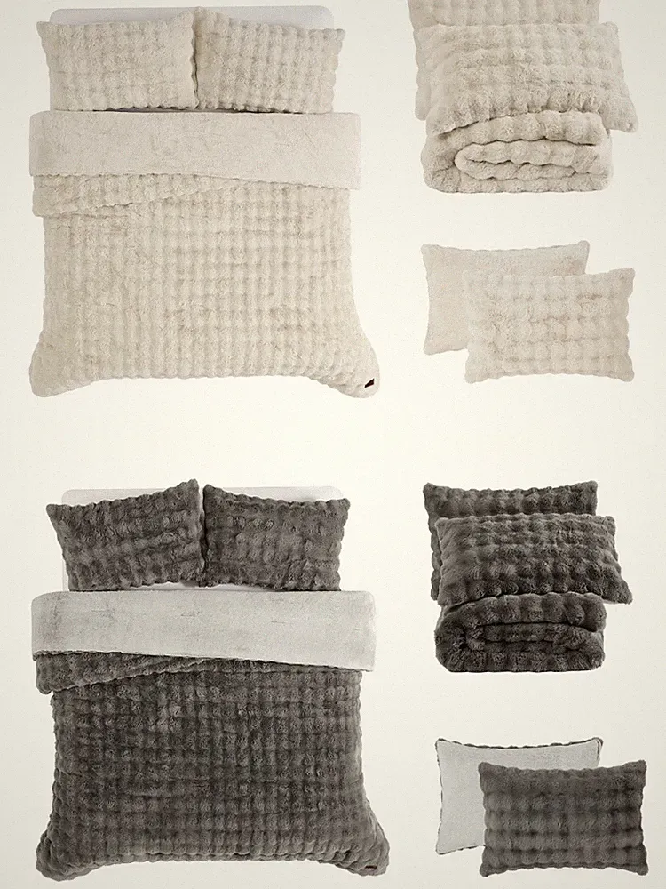 Frye Luxury Bubble Faux Fur Comforter 3 Piece King Set, Reversible Choice Colors
