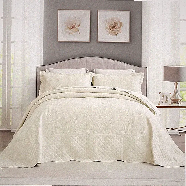 Oversized King Bedspread 128x120 Extra Wide Extra Wide King(128"x120") Cream